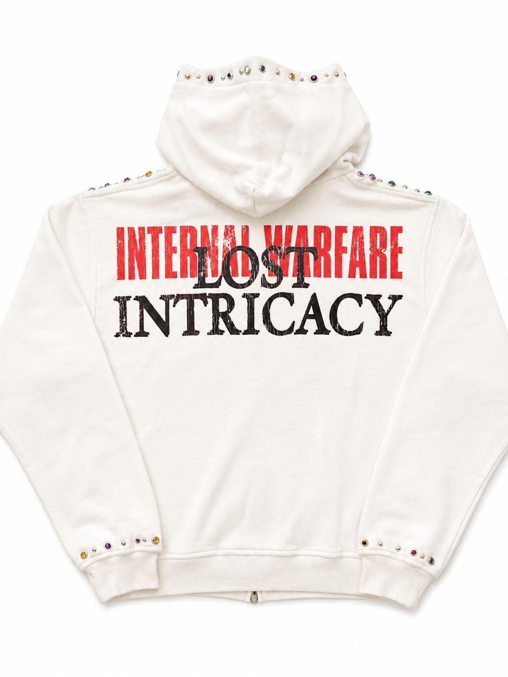 Lost Intricacy White Graphic Zip Hoodie with Multicolor Stud Accents🔥 - Picture 2 of 4
